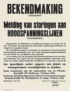 32183 Bekendmaking van stroomstoringen door de PNEM Trefwoorden: electriciteit,, 1945