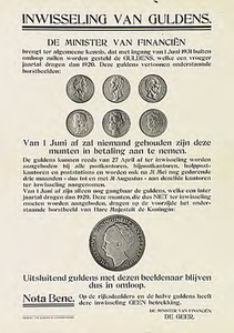 32325 Inwisseling munten, oude munten met de kop van Willem worden ongeldig, 1931