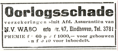 64823 Advertentie in het Eindhovens Dagblad voor oorlogsschadeverzekeringen, 12-1944