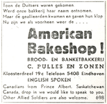 64826 Advertentie in het Eindhovens Dagblad van American Bakeshop, brood- en banketbakkerij C. Pulles en Zonen, English ...