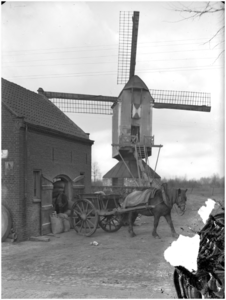 128017 Het laden en lossen van paard en wagen bij de korenmolen, 15-02-1934