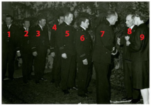 131548 Handenschudden, leden van de brandweer. 2. Stan Reniers; 3. F.G.A.H. Smits; 6. J.C.A.M. van Hout; 7. C.F. ...