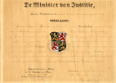 188050 Wapendiploma van de gemeente Deurne en Liessel, 01-07-1896
