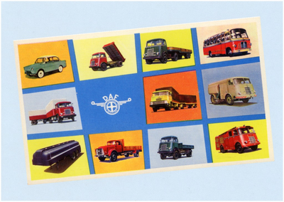 188368 Collage van door DAF ontwikkelde en geproduceerde auto's en vrachtwagens, 1925 - 1970