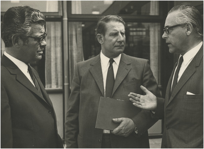 191284 College van Burgemeester en Wethouders (1966-1970) met v.l.n.r. wethouder Van der Kruijs, wethouder Timmers en ...