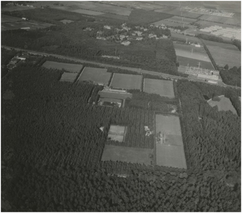 192374 Luchtopname van omgeving Strijp, de Herdgang en Woensel, Vredeoord: - Oirschotsedijk (beneden, tussen de bomen), ...