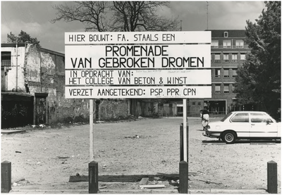 194552 Protestactie tegen de sloop van panden aan de Jan van Lieshoutstraat t.b.v. het Heuvelplan, 07-05-1987