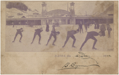 253592 Het schaatsen op de ijsbaan van Davos, 1890 - 1900