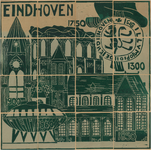 255646 Collage waarop interpreaties van kenmerkende gebouwen van Eindhoven ter gelegenheid van het 750 jarig bestaan ...