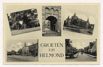 100021 Vijf afbeeldingen: - Eikendreef; - Kasteel, ingang; - Kasteel, zuidzijde; - Markt; - Nassaustraat;, 1925 - 1950