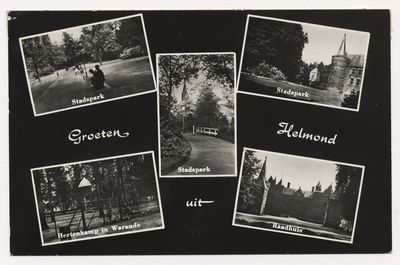 100033 Vijf afbeeldingen: - Kasteeltuin ( 3x ); - Kasteelplein; - Jan Visserpark, 1951 - 1961