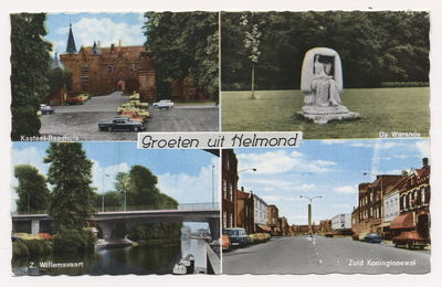 100054 Collage van 4 foto's waarop 1 Kasteel 2 Warande 3 Kasteel-Traverse 4 Zuid Koninginnewal, 1965 - 1975