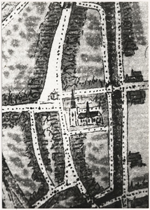 103636 Kerk Sint Lambertus. Reproductie van een detail van een kaart van Jacob van Deventer (uit: Nederlandsche steden ...
