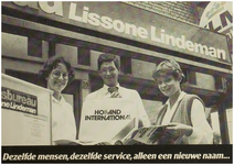 106820 Veestraat 59. Reclamefoto bij overgang van reisbureau Lissone Lindeman naar Holland International, 12-1980