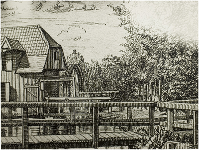 107080 Watermolenwal. Reproductie van een pentekening van de watermolen door August Sassen, 1870 - 1880