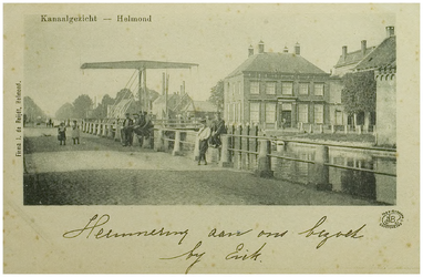 108291 Veestraatbrug. Gezien vanaf de Kanaaldijk N .W. innoordelijke richting. Rechts een gedeelte van de Kasteelpoort, ...