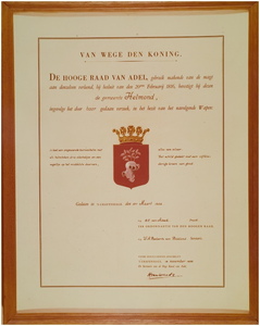 115971 Wapendiploma met het Gemeentewapen van Helmond ( 1924 ), z.j.