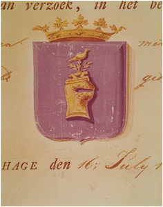 115977 Gemeentewapen van Helmond ( 1817 ). Zijnde van lazuur, met een helm, waarop een vogel alles van goud . Het ...