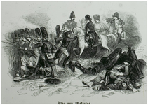 116355 Slag bij Waterloo. In het midden Napoleon. Houtsnede van H. en W. Brown naar een tekening van Hendrikx , 1845, z.j.