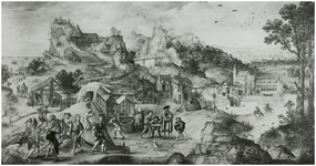 116387 Berglandschap met kasteel en kopermijn. Schilderij van Lucas Gassel. 1544, gesigneerd, 56 ½ X 107, z.j.