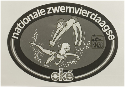 118977 Zwemvierdaagse in zwembad De Wissen . Vignet van de zwemvierdaagse, 23-07-1982