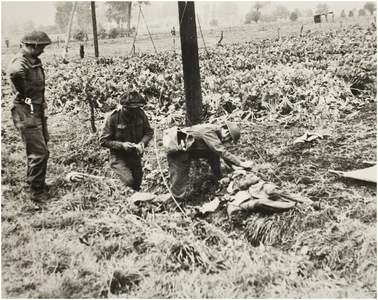 119578 Het verzorgen van een gewonde Engelse soldaat, 22-08-1944