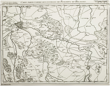 120367 Reproductie van een kaart getiteld Carte particulière des environs de Bois le Duc et Helmont Noord-Brabant. Avec ...