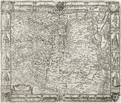 120368 Reproductie van een kaart getiteld Brabantia Ducatus. Kaart hertogdom Brabant met aan de onder- en bovenzijde in ...