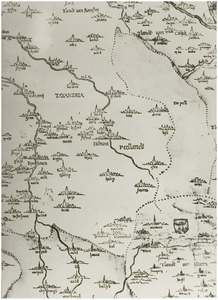 120374 Reproductie van een detail van de kaart van Brabant en Limburg, door Jacob van Deventer. Het origineel is ...