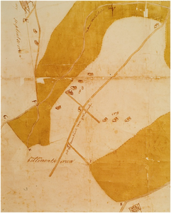 120414 Reproductie van een detail van een kaart van Aarle-Rixtel met daarop aangegeven de grenzen van gemeint, wegen, ...