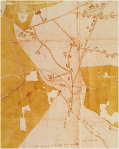 120415 Reproductie van een detail van een kaart van Aarle-Rixtel met daarop aangegeven de grenzen van gemeint, wegen, ...