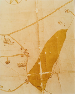 120418 Reproductie van een detail van een kaart van Aarle-Rixtel met daarop aangegeven de grenzen van gemeint, wegen, ...