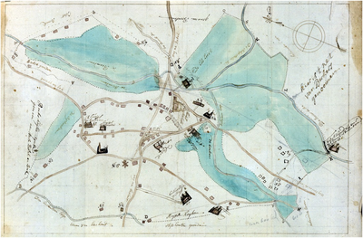 120419 Reproductie van een kaart van Aarle-Rixtel met daarop aangegeven de grenzen van gemeint, wegen, wateren en de ...