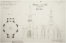 120423 Ontwerptekeningen van A. van Veggel voor een hervormde kerk te Aarle-Rixtel. Plattegrond en teee tekeningen, ...