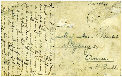 45303 Tekst achterzijde briefkaart Willem de Zwijgerstraat 1, 1914 - 1918