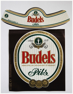 45363 Reclame ter promotie van de Budelse bierbrouwerij, Budel: Etiketten van de flesjes Budels Bier, Budels Pils, 2009