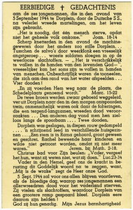 45420 Bidprent ter nagedachtenis verzetsstrijders uit de Wereldoorlog II, Budel-Dorplein: achterkant , 05-09-1944