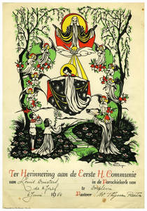 45988 Getuigschrift 1e comuniecant, Budel-Dorplein, 06-06-1954