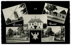46381 Collage Budel: Molen Nooitgedacht, Gemeente huis Budel, brouwerij Klein-Schoot, Mathijsenmonument, bloemenhandel ...
