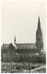46664 R.K. Kerk O.L.V. Visitatie Budel. Zicht vanuit Duidse flats, 1970