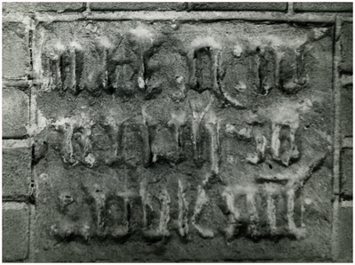 46710 Stichting steen, ingemetseld in toren oude kerk O.L.V. Visitatie in Budel van voor 1904, 1522