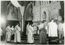 49540 Priesterwijding in Budel, O.L.V. Visitatie te Budel met Theo Kuipers, Jac. Verhees, Willem Hegge en Paulus ...