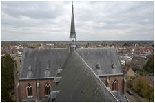 50401 Luchtfoto, genomen vanuit kerktoren R.K.Kerk O.L.V. Visitatie Budel, 10-04-2019