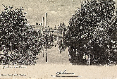 18786 De Dommel met op de achtergrond de Linnenfabriek Schellens & Marto ['Augustijnendreef 3'], 1903 - 1907