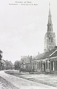 23384 Hoofdstraat met de toren van de Sint Odulphuskerk op de achtergrond, gezien in oostelijke richting, ca. 1919
