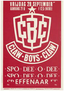 400092 Aankondiging van de Amsterdamse bands Claw boys claw en Spo dee o dee, 28-9-1990