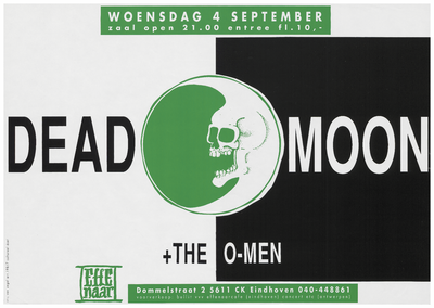 400144 Aankondiging van de Amerikaanse band Dead moon en in het voorprogramma stond The O- men band, 4-9-1991