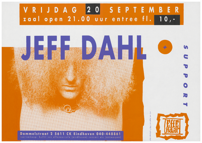 400146 Aankondiging van de Duitse artiest Jeff Dahl en een onbekende supportband, 20-9-1991
