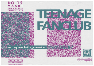 400169 Aankondiging van de Schotse band Teenage Fanclub en daarnaast worden er special guests aangekondigd, 12-3-1992