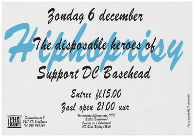 400217 Aankondiging van de Amerikaanse bands The disposable heroes of hiphoprisy en als voorprogramma Dc Basehead, 6-12-1992